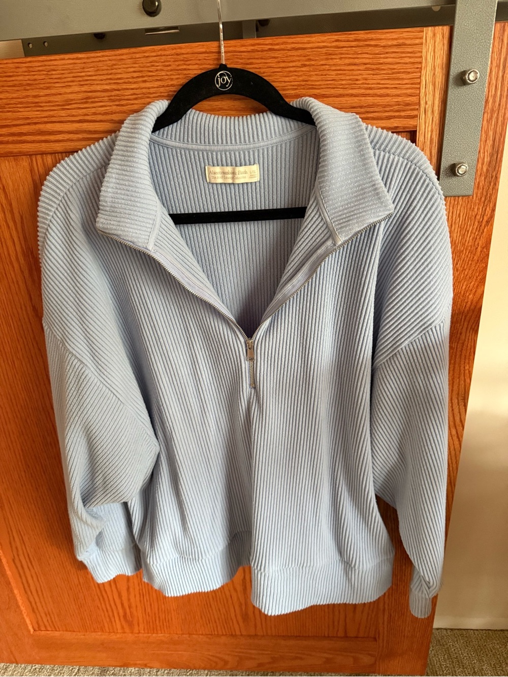 Abercrombie & Fitch Light Blue Ribbed Half-Zip Turtleneck Sweater